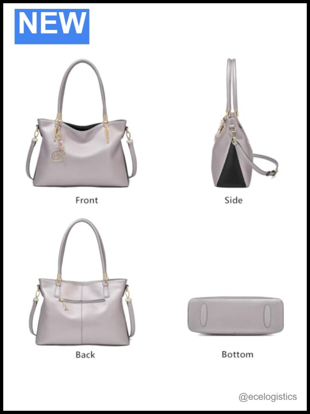 Genuine Leather Women's Tote Handbag with Matching Wallet - Picture 3 of 6